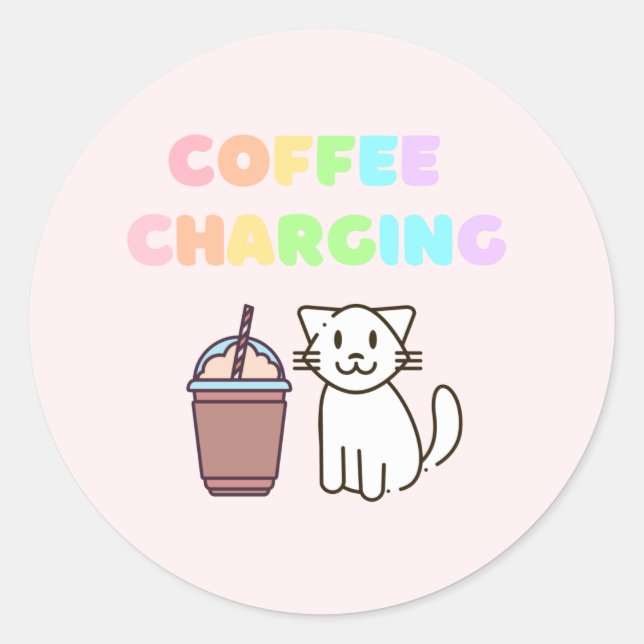 Sticker Rond Coffee&Cat rose classique collant rond (Devant)