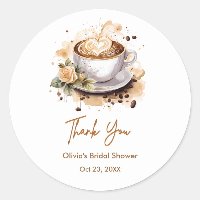 Sticker Rond Coffee Floral Love is Brewing Bridal Shower (Devant)