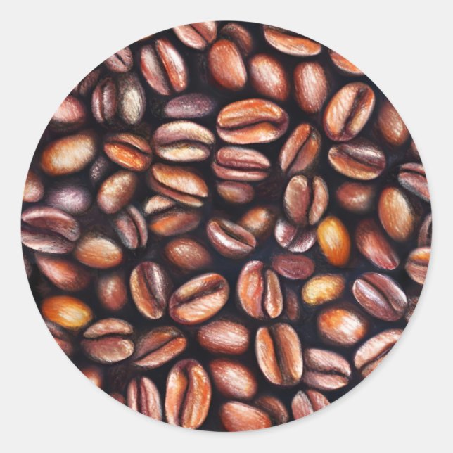 Sticker Rond Coffee Haricots crayon Motif Rustique Brown (Devant)