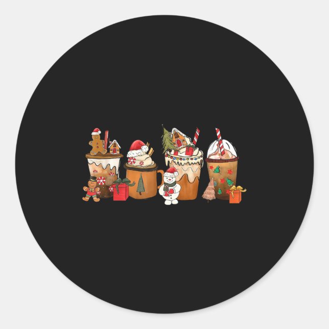 Sticker Rond Coffee Hot Cocoa Merry Christmas Xmas Family Pajam (Devant)