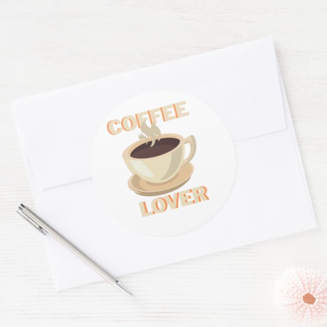 Sticker Rond Coffee Lover – Cute & Cozy for Caffeine Fans (Enveloppe)