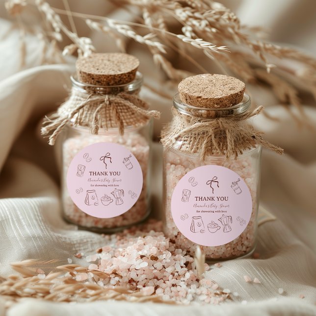 Sticker Rond Coffee Pink Bow Cafe Bebe Girl Baby Shower Decor (Créateur téléchargé)