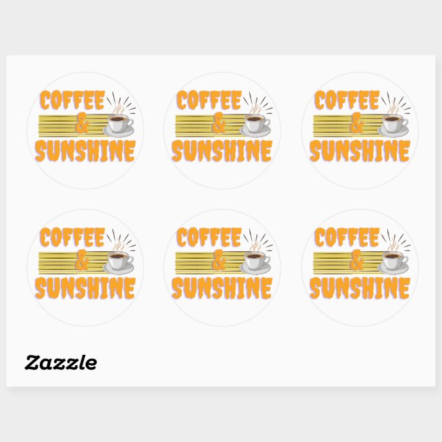 Sticker Rond Coffee & Sunshine – Positive Morning Vibes  (Feuille)