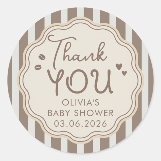 Sticker Rond Coffee Themed Whimsical Baby Shower Thank You (Devant)