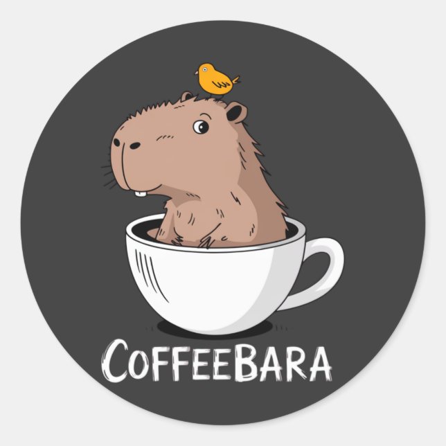 Sticker Rond Coffeebara Cute Capybara Coffee Cup Funny Pun (Devant)