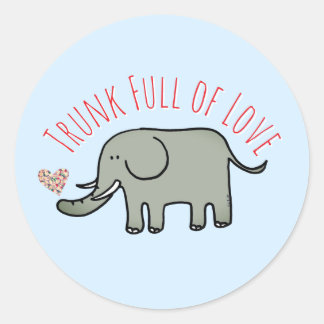 Sticker Rond Coffre plein d'amour Douce éléphant doodle