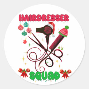 Sticker Rond Coiffeur Christmas Squad Salon des cheveux drôle