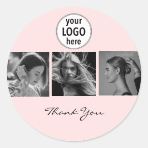 Sticker Rond Coiffeur Écriture Noir Photo Rose Rougeâtre 
