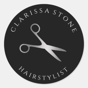 Sticker Rond Coiffeur élégante de ciseaux noir et argent