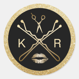 Sticker Rond Coiffeur & maquillage Moderne Gold Beauty Salon
