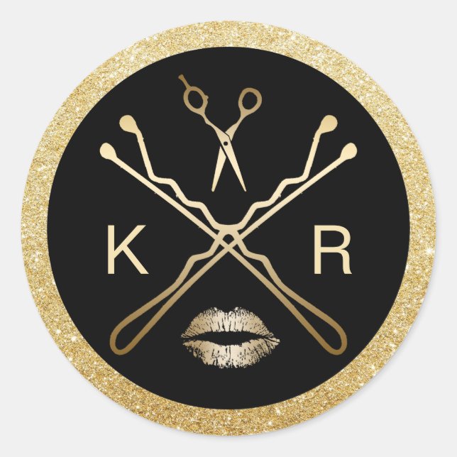 Sticker Rond Coiffeur & maquillage Moderne Gold Beauty Salon (Devant)