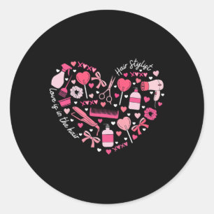 Sticker Rond Coiffeur Saint-Valentin Cœur Cosmétique Coiffeuse