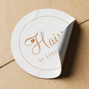 Sticker Rond Coiffeur styliste nom or cuivre élégant logo