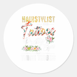 Sticker Rond Coiffeuse Avec Tatouages Jolies Yeux Et Épais Le