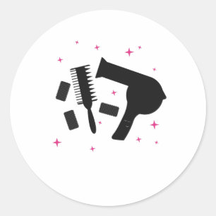 Sticker Rond Coiffeuse Salon Coiffeur Logo Sèche-cheveux