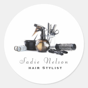 Sticker Rond Coiffeuse Salon Outils Beauté Business