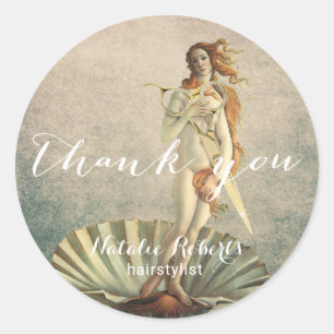 Sticker Rond Coiffeuse Styliste Vintage Venus & Gold Scissor Sa