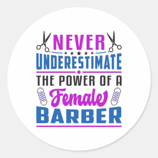 Sticker Rond Coiffeuse Stylo Barber Ciseaux Coiffeur Idée cadea (Devant)