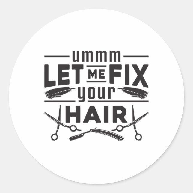Sticker Rond Coiffeuse Stylo Barber Ciseaux Coiffeur Idée cadea (Devant)