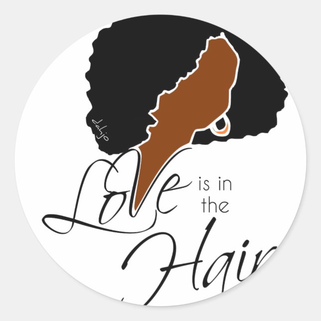 Sticker Rond Coiffure noire naturelle | L'amour est dans les ch (Devant)