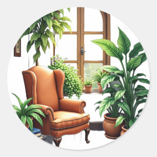 Sticker Rond Coin de lecture des parents de plantes aquarelle d