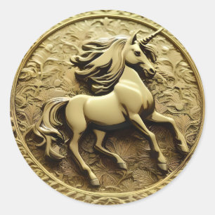 Sticker Rond Coin Unicorne Or Rond
