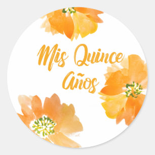 Sticker Rond Coing Anos Quinceanera lumineux floral de mis