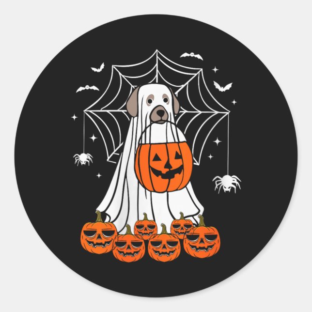 Sticker Rond Col V Halloween Femme Chien Fantôme (Devant)