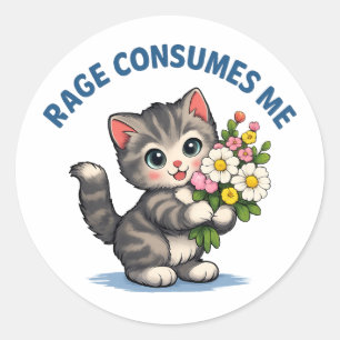 Sticker Rond Colère de Chat Drôle Me Consume