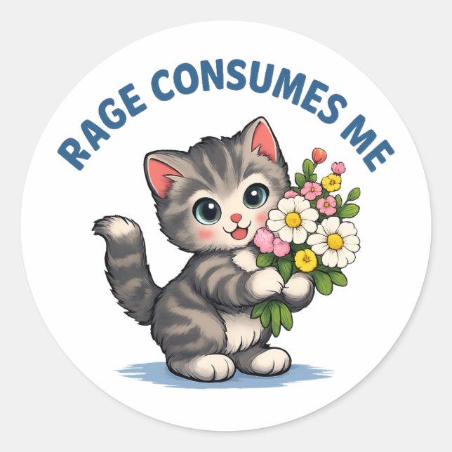 Sticker Rond Colère de Chat Drôle Me Consume (Devant)