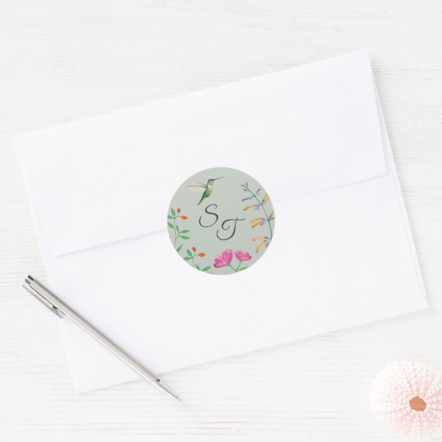 Sticker Rond Colibri à monogramme  (Enveloppe)