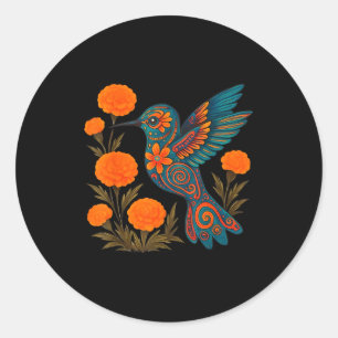 Sticker Rond Colibri Alebrije Fleur Art Populaire Mexicain Oise