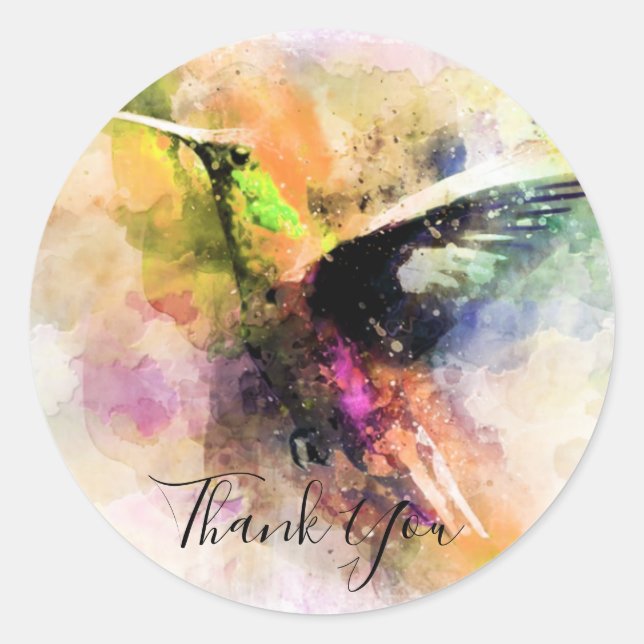 Sticker Rond Colibri aquarelle merci  (Devant)