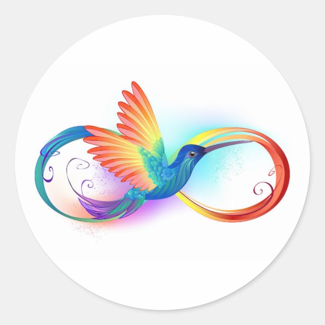Sticker Rond Colibri arc-en-ciel avec symbole Infinity (Devant)