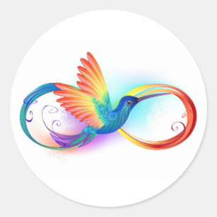 Sticker Rond Colibri arc-en-ciel avec symbole Infinity