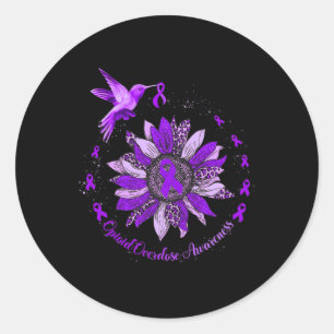 Sticker Rond Colibri de tournesol Ribbon Opioïde violet Overdos
