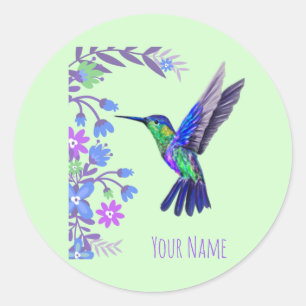 Sticker Rond Colibri Design Fleurs Botaniques Amateurs d'oiseau