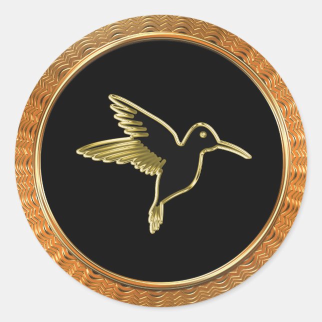 Sticker Rond Colibri d'or avec ailes tendues (Devant)