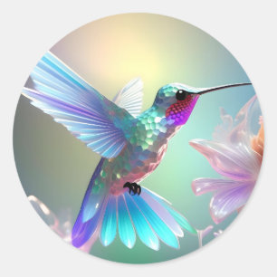 Sticker Rond Colibri en verre arc-en-ciel