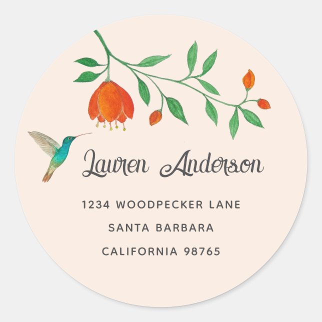 Sticker Rond Colibri et Fleurs (Devant)