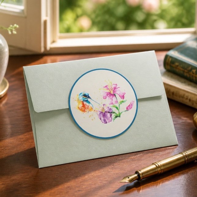 Sticker Rond Colibri et Floral (Créateur téléchargé)