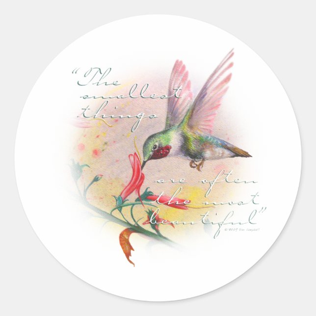 Sticker Rond Colibri - Les petites choses sont les plus belles. (Devant)