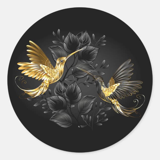 Sticker Rond Colibri noir et or (Devant)