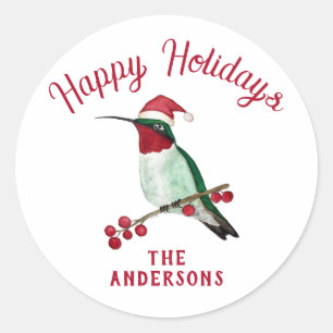 Sticker Rond Colibri Père Noël personnalisé