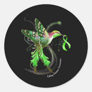 Sticker Rond Colibri tenant du ruban vert Maladie rénale Aw