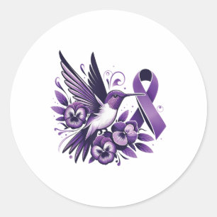 Sticker Rond Colibri tenant un ruban de Pansy pourpre Heimer Aw