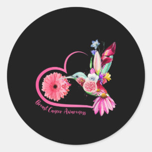 Sticker Rond Colibri Tournesol rose Ruban Cancer du sein Aw