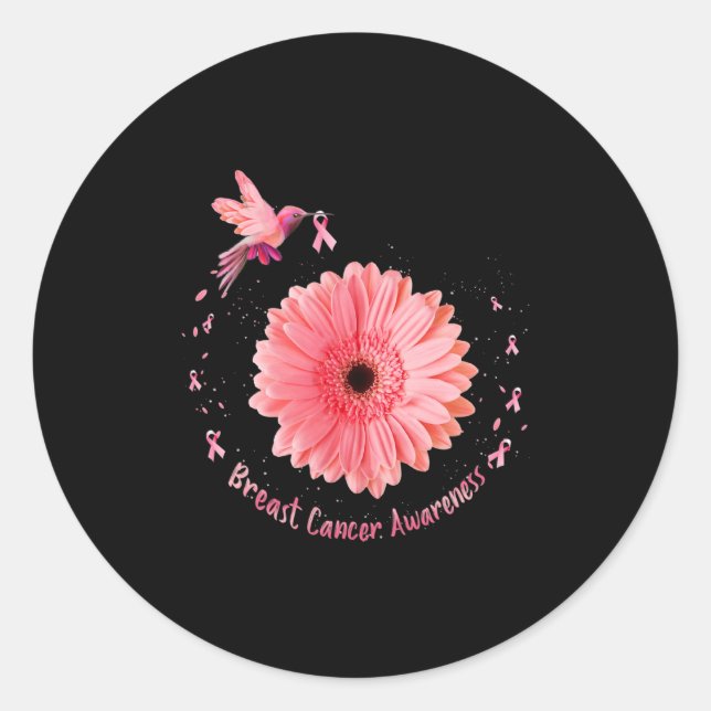 Sticker Rond Colibri Tournesol rose Ruban Cancer du sein Aw (Devant)
