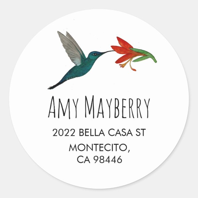 Sticker Rond Colibri turquoise adresse de retour  (Devant)