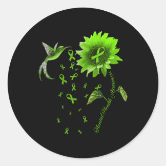 Sticker Rond Colibri Vert Ruban Sensibilisation à la santé ment